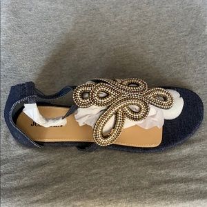 Denim Embellished Flats